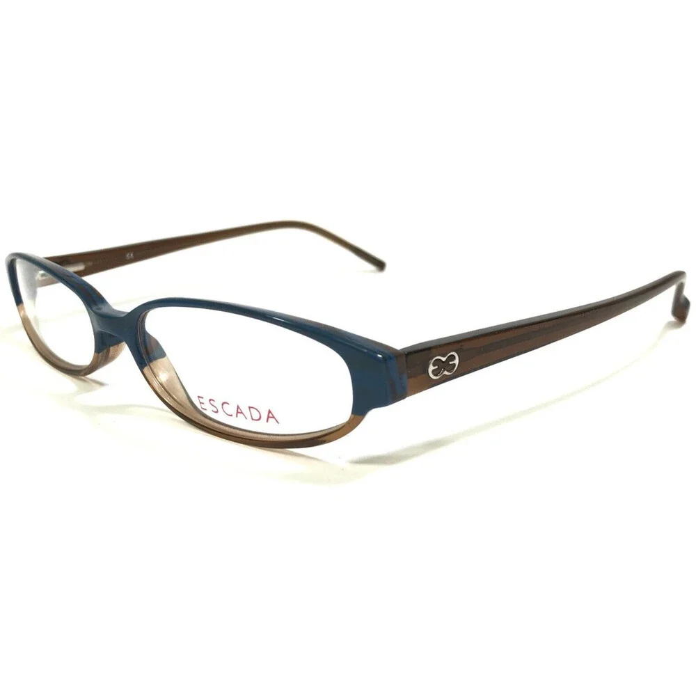 ESCADA Eyeglasses Frames VES 018L COL.6CF Clear Brown Blue Oval Logos 52-15-140